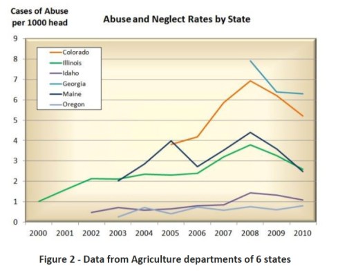 Abuse and neglect went up while slaughter plants operated. Abuse and neglect rates, as stated in a study by the Equine Welfare Alliance, are most closely correlated by the increase in hay prices.