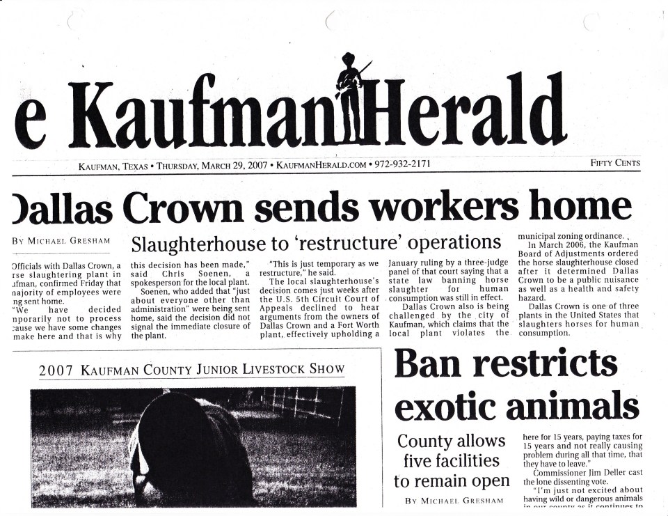 KaufmanHerald_slaughter plant closing